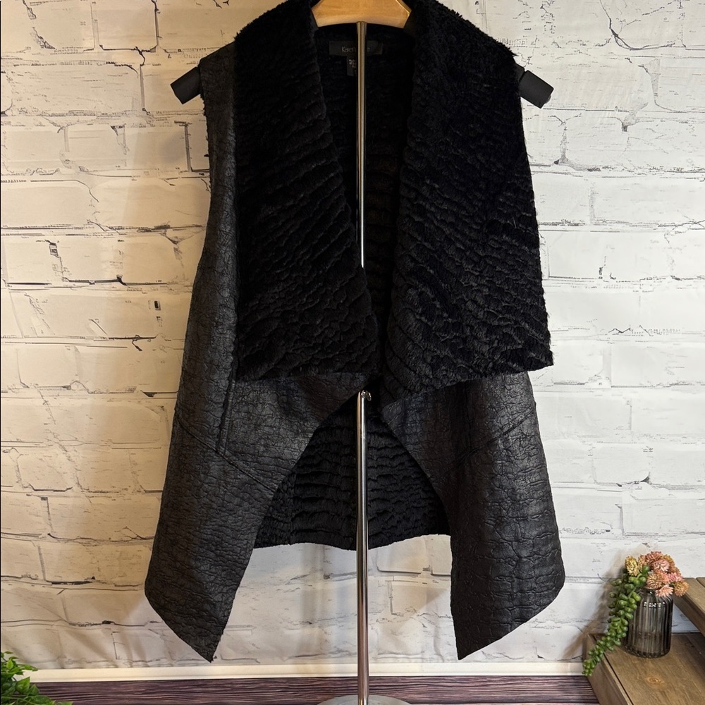 Karen Kane Faux Fur and Snake Skin Reversible Black Textured Vest